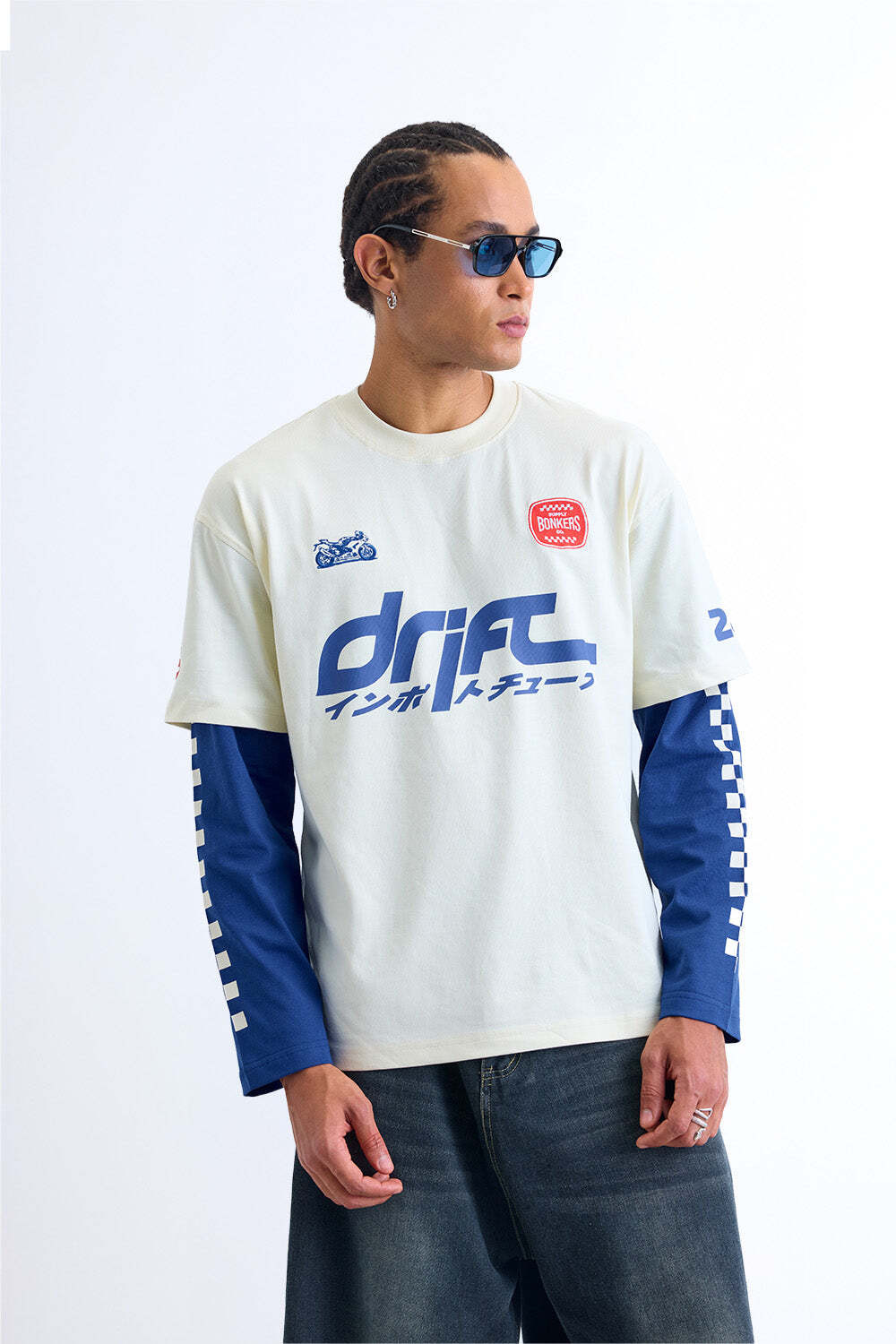 Image of Bonkers Corner Printed Men Round Neck White, Blue T-Shirt