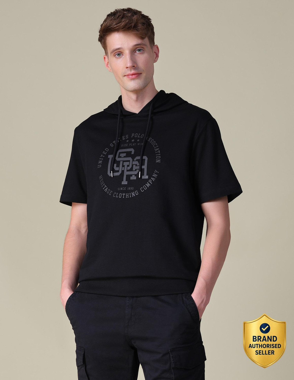 Image of U.S. Polo Assn. Denim Co. Printed Men Hooded Neck Black T-Shirt