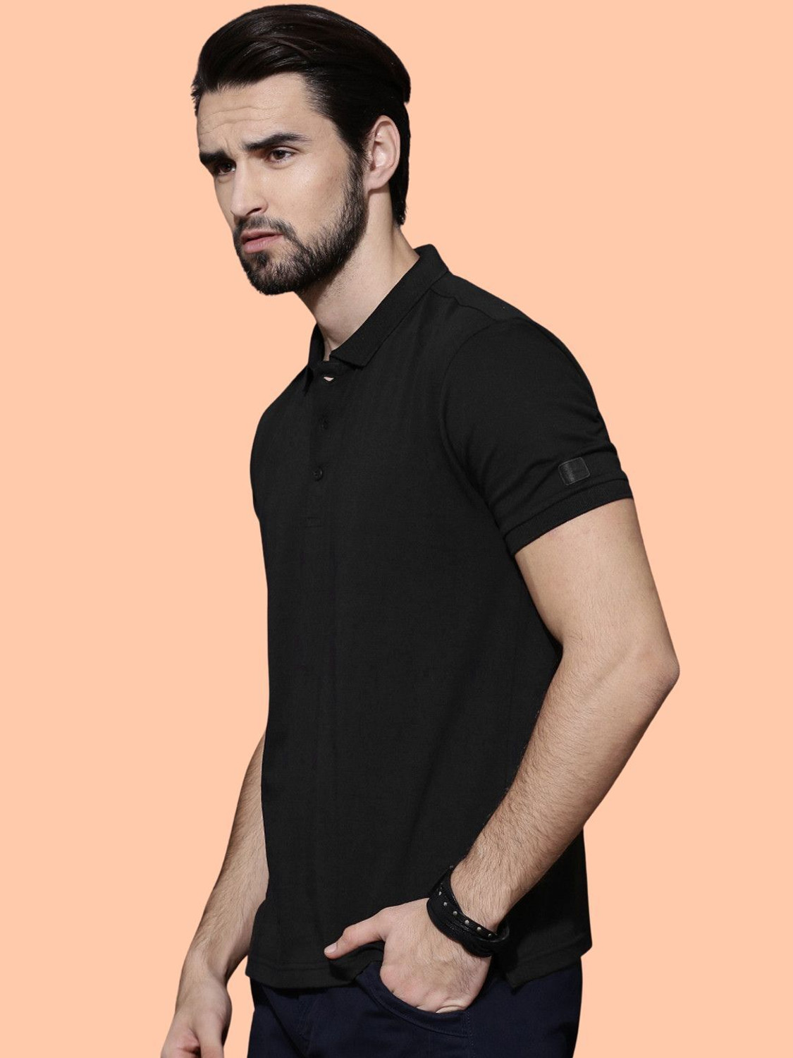 Image of Roadster Solid Men Polo Neck Black T-Shirt