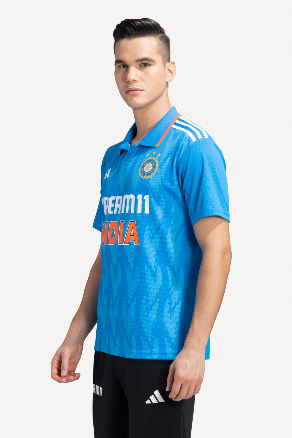 Image of ADIDAS Printed Men Polo Neck Blue T-Shirt
