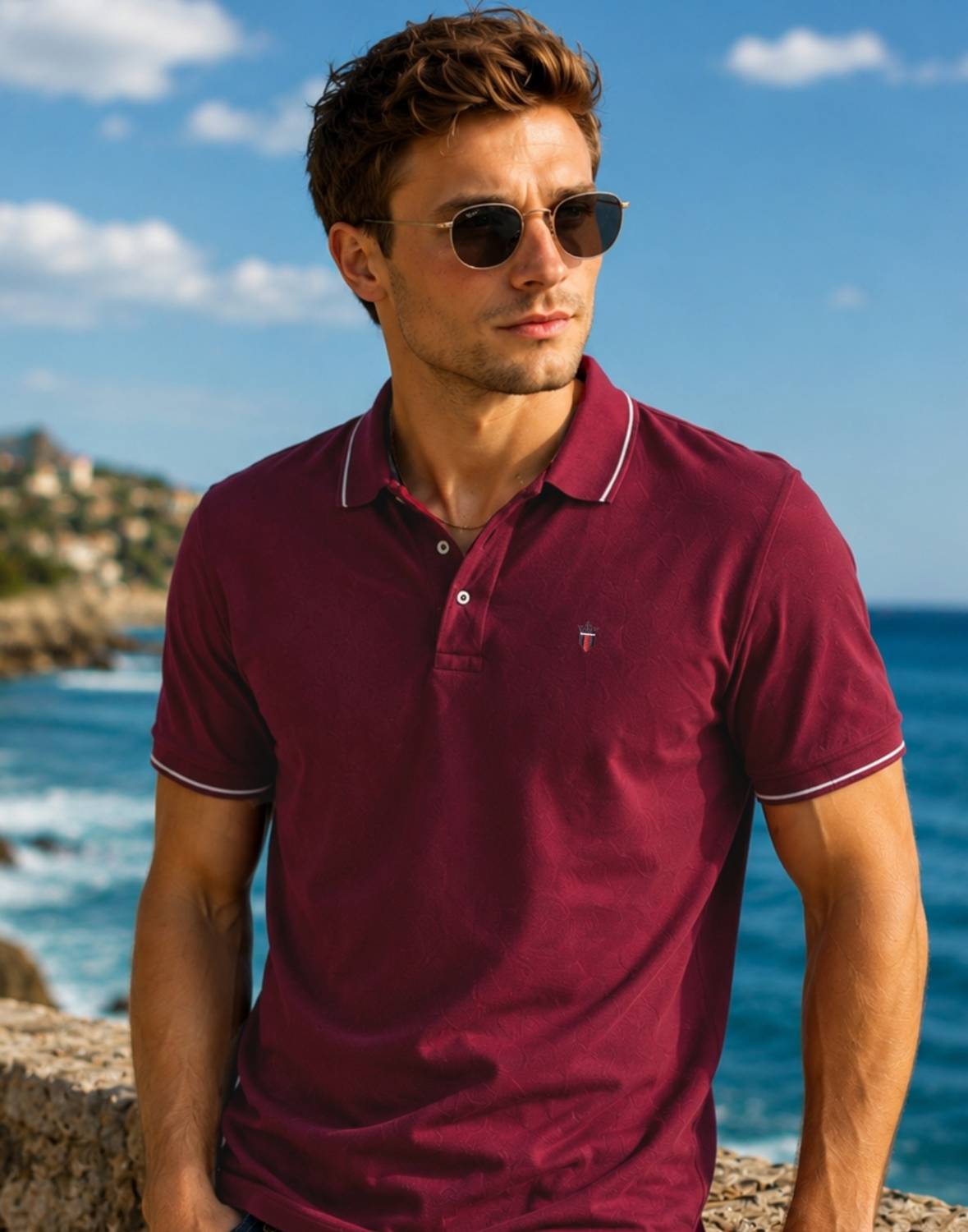 LOUIS PHILIPPE Solid Men Polo Neck Maroon T-Shirt