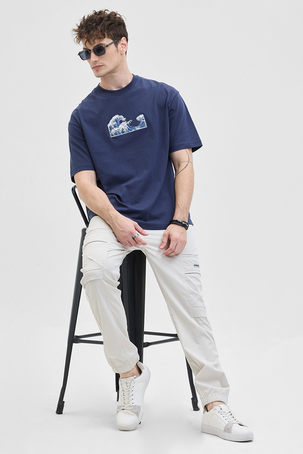 Image of Snitch Embroidered Men Crew Neck Navy Blue T-Shirt
