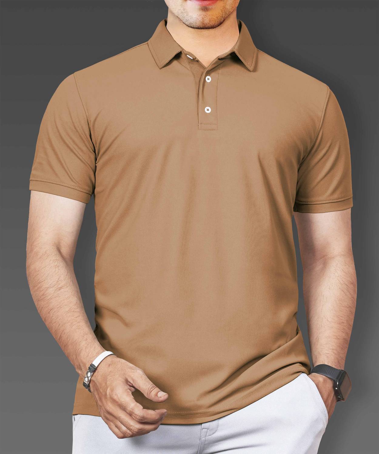 VeBNoR Men Solid Polo Neck Polyester Brown T-Shirt