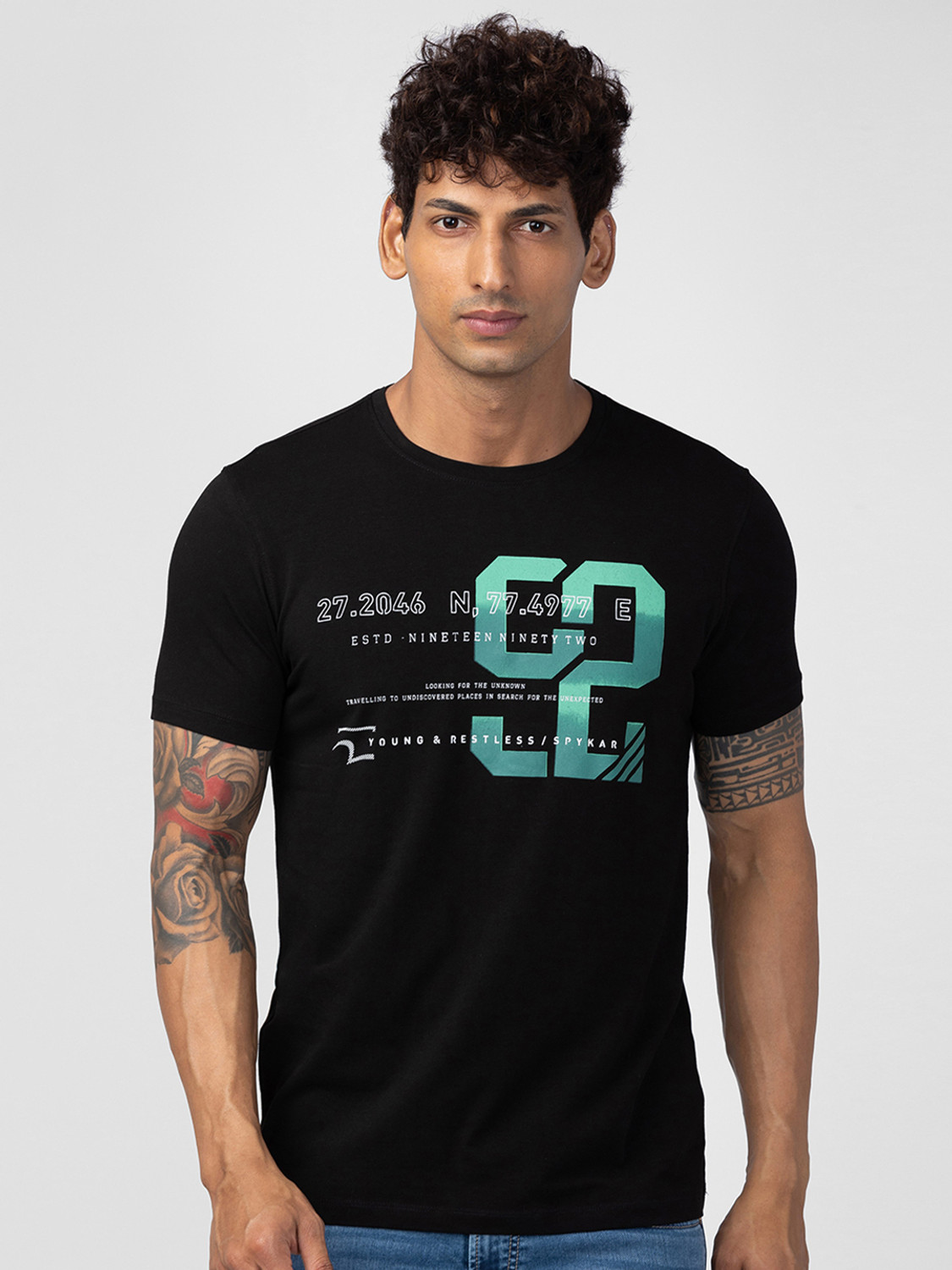 Image of Spykar Typography Men Round Neck Black T-Shirt