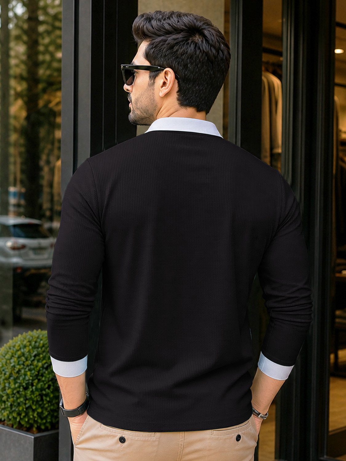 Image of VeBNoR Colorblock Men Zip Neck Black T-Shirt