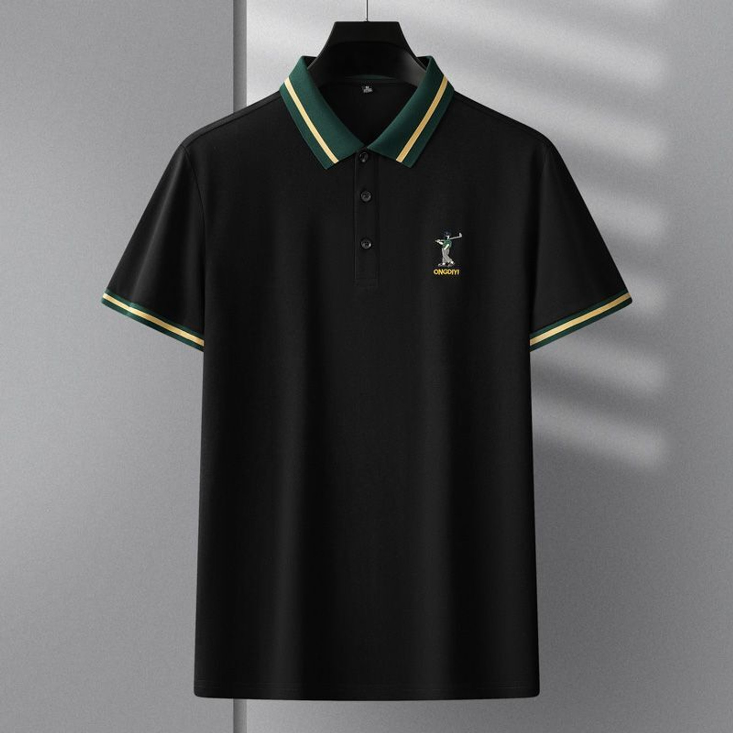 COMBRAIDED Embroidered Men Polo Neck Black T-Shirt