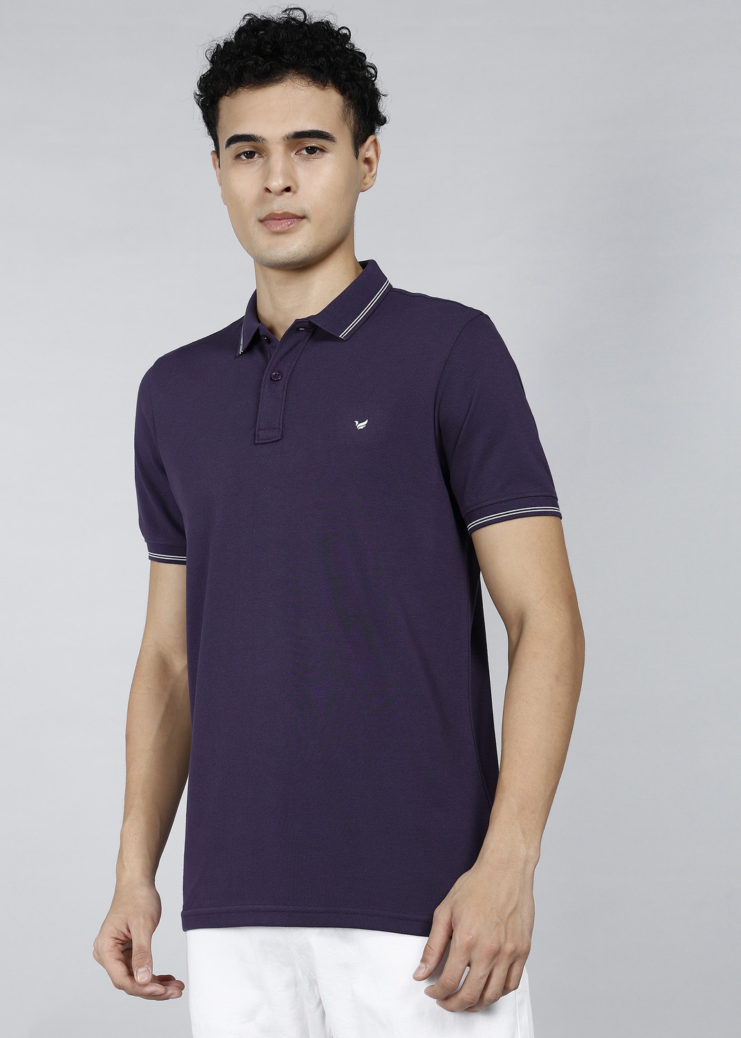 Image of Blackberrys Solid Men Polo Neck Purple T-Shirt