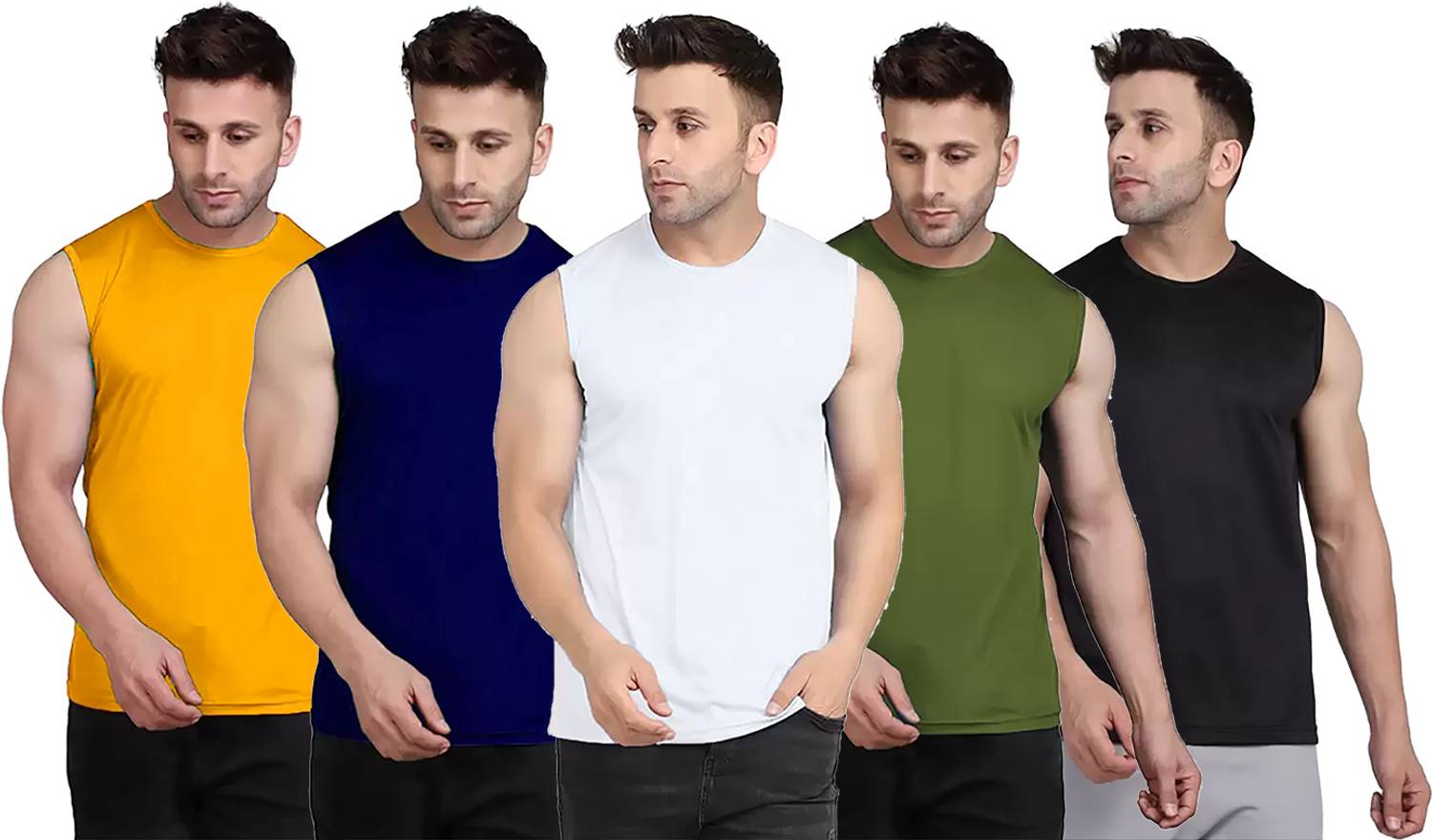 Renowned Men Yellow Round Neck T-Shirt Pack of 5 - Image 1