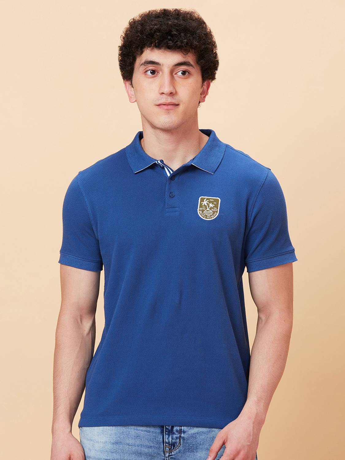 BEING HUMAN Solid Men Polo Neck Blue T-Shirt