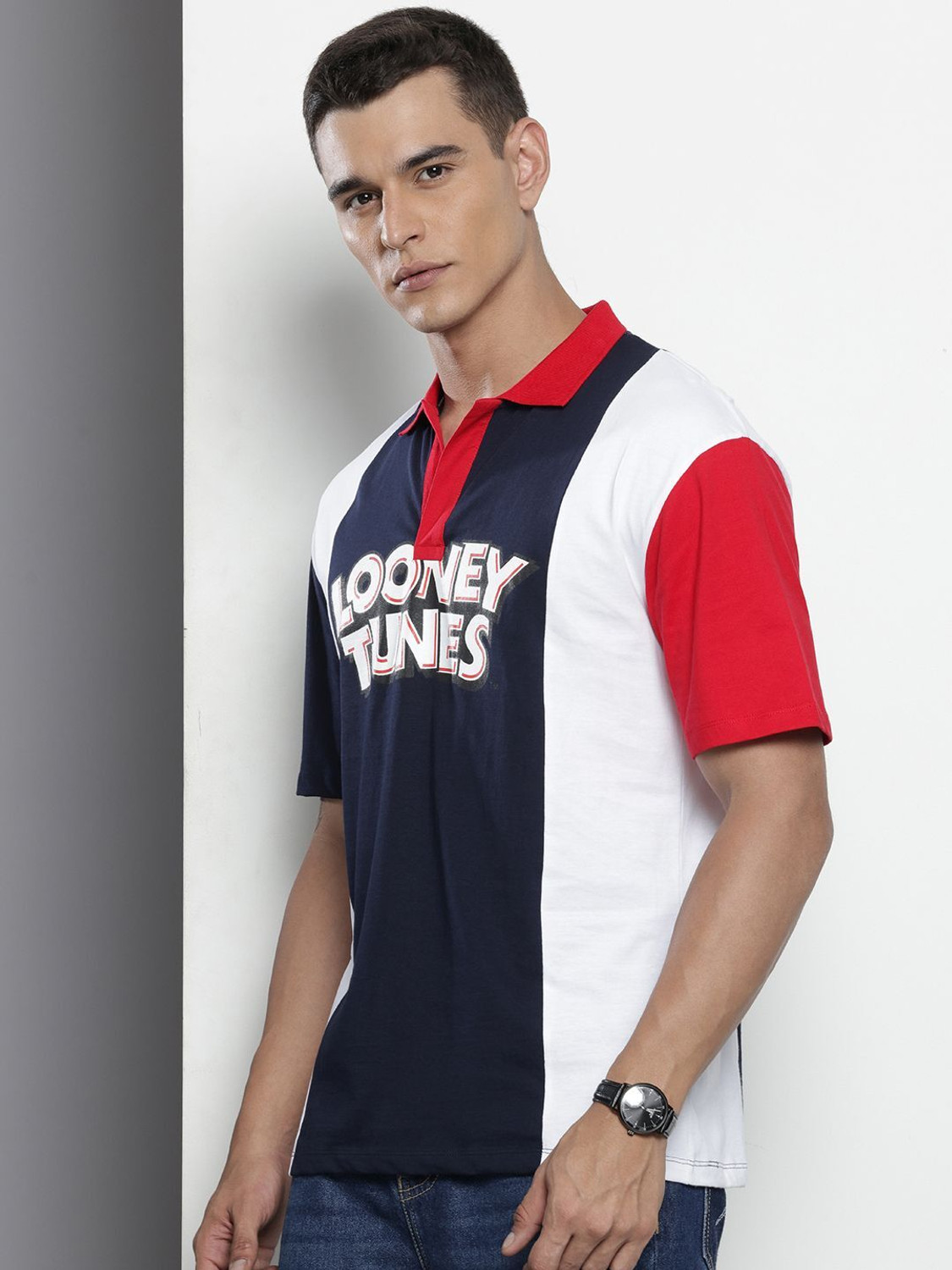 Image of The Indian Garage Co. Printed Men Polo Neck Dark Blue T-Shirt