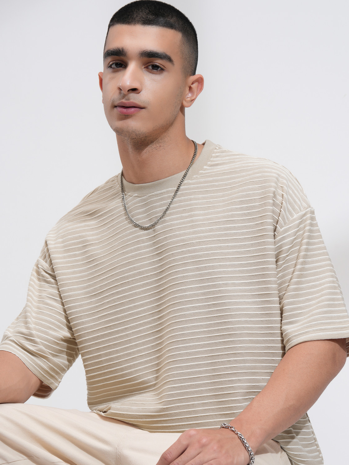 Image of HIGHLANDER Printed Men Round Neck Beige T-Shirt