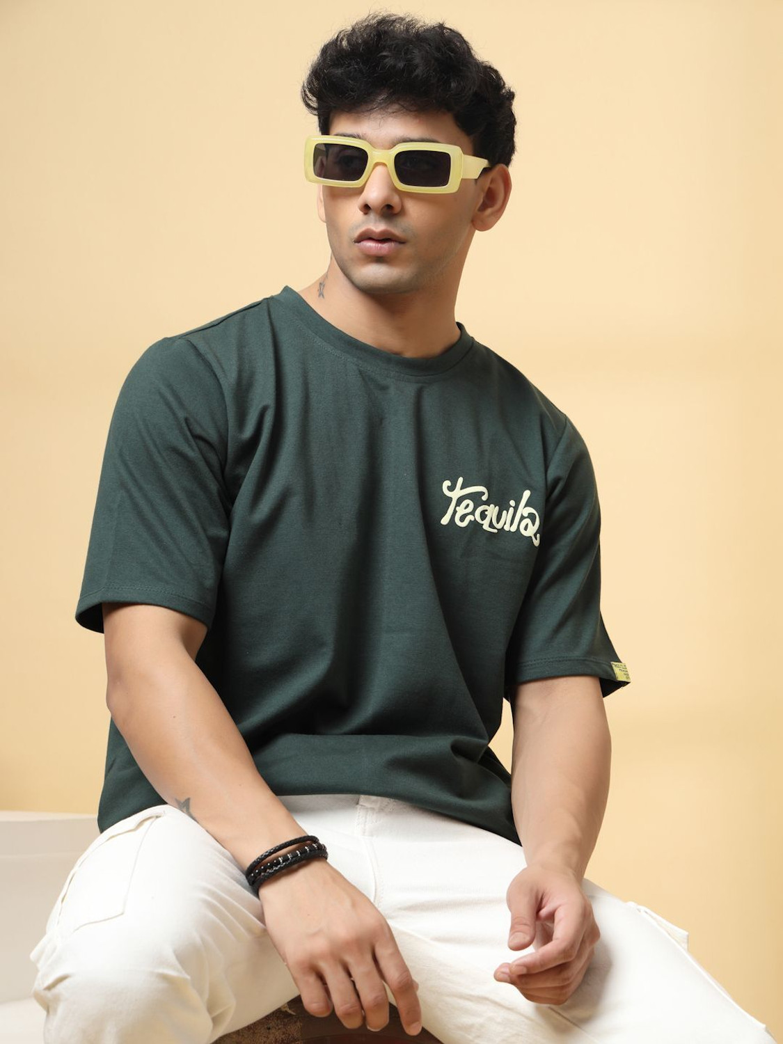 Image of RIGO Printed Men Round Neck Green T-Shirt