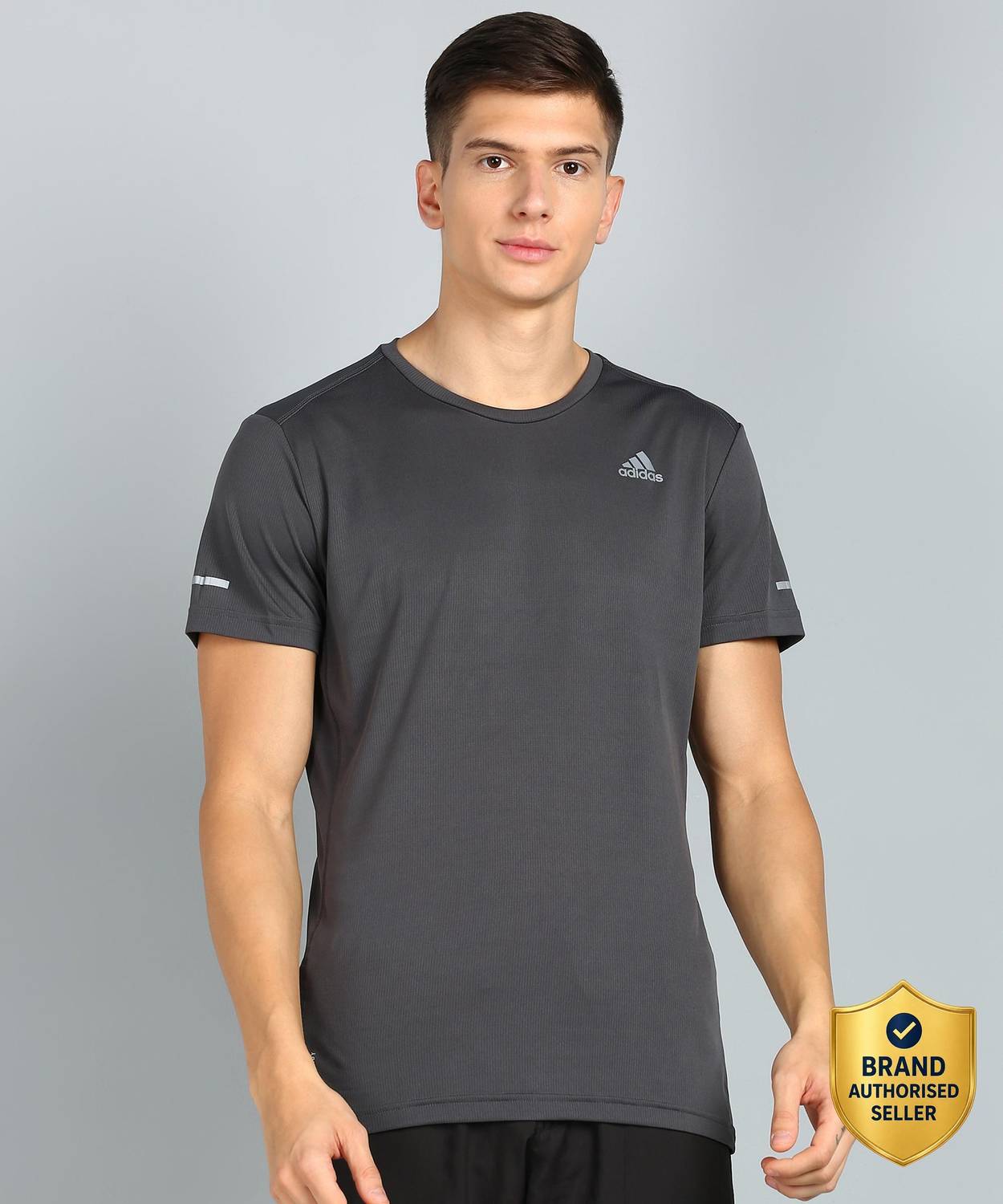 ADIDAS Self Design Men Round Neck Grey T-Shirt
