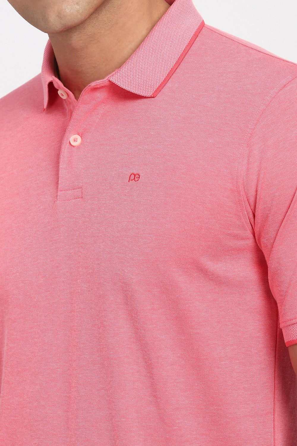 Image of PETER ENGLAND Solid Men Polo Neck Pink T-Shirt