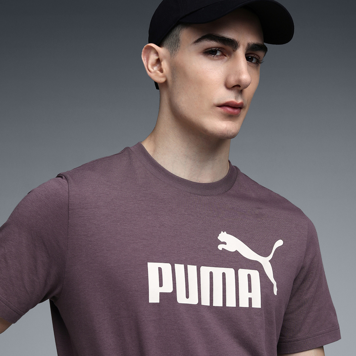 Image of PUMA Men Printed Crew Neck Cotton Blend Brown T-Shirt