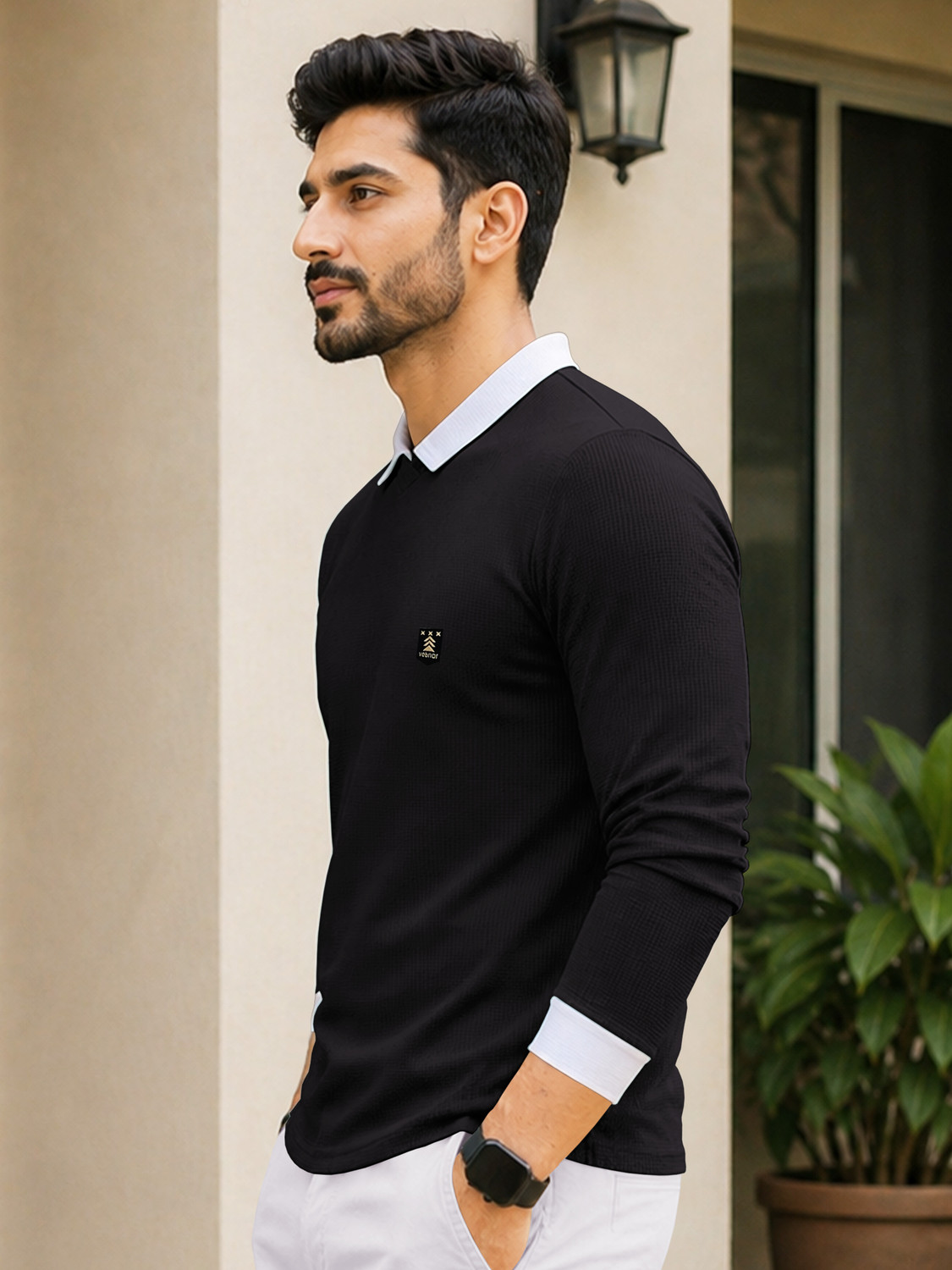 Image of VeBNoR Solid Men Polo Neck Black T-Shirt
