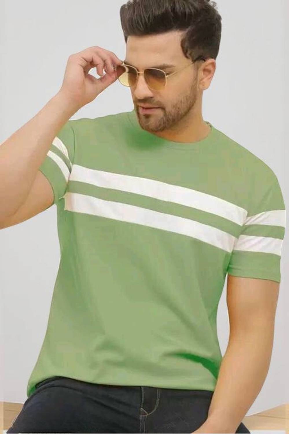 BRIGHT KRAFT Striped Men Round Neck Green T-Shirt