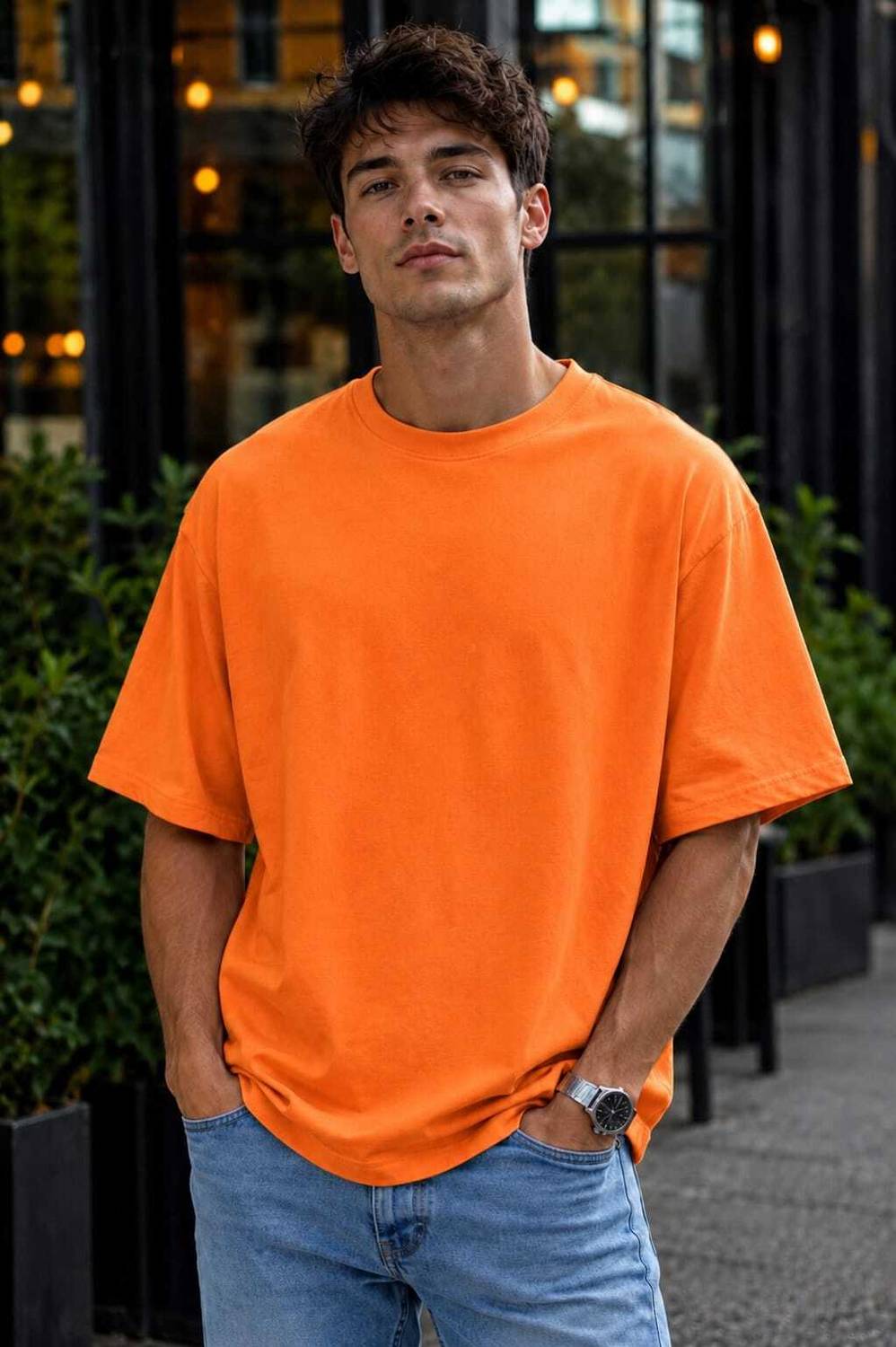 CALOYA Solid Men Round Neck Orange T-Shirt