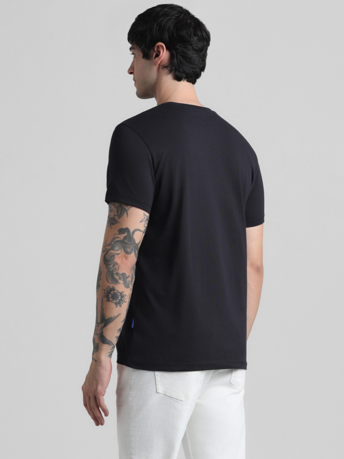 Image of JACK & JONES Typography Men Round Neck Black T-Shirt