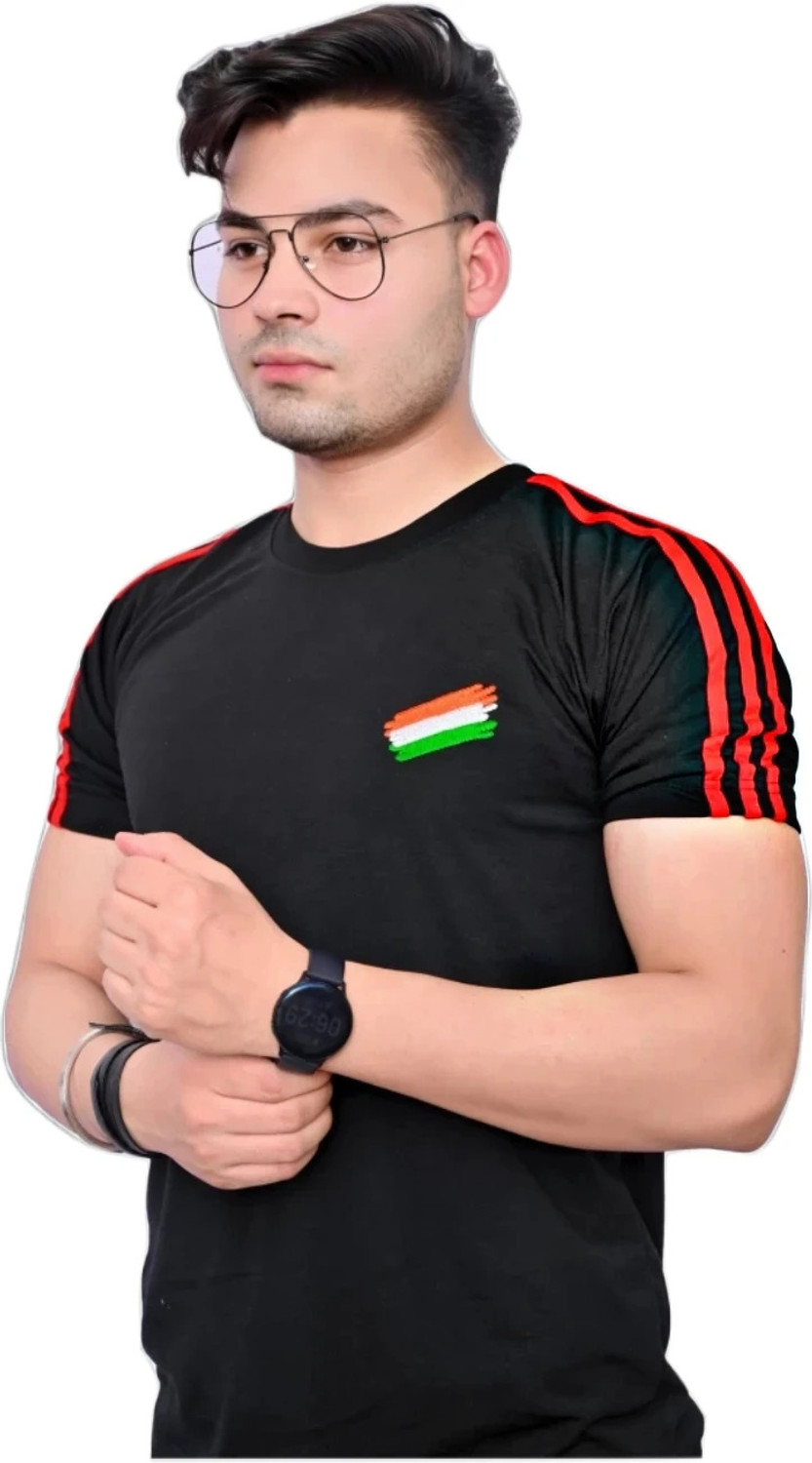 Image of shri radhe Military Camouflage Men Round Neck Black, Red T-Shirt