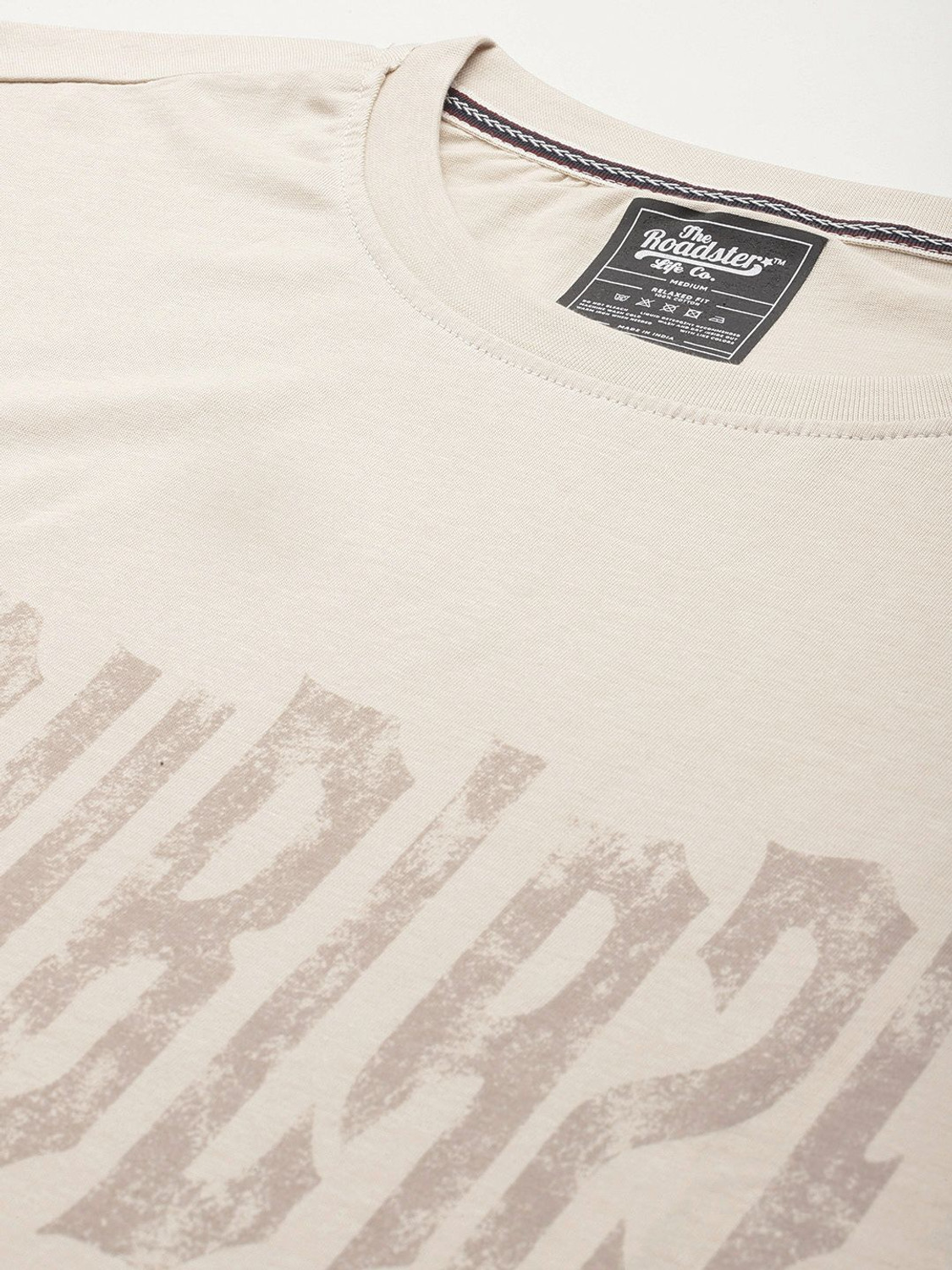 Image of Roadster Printed Men Round Neck Beige T-Shirt