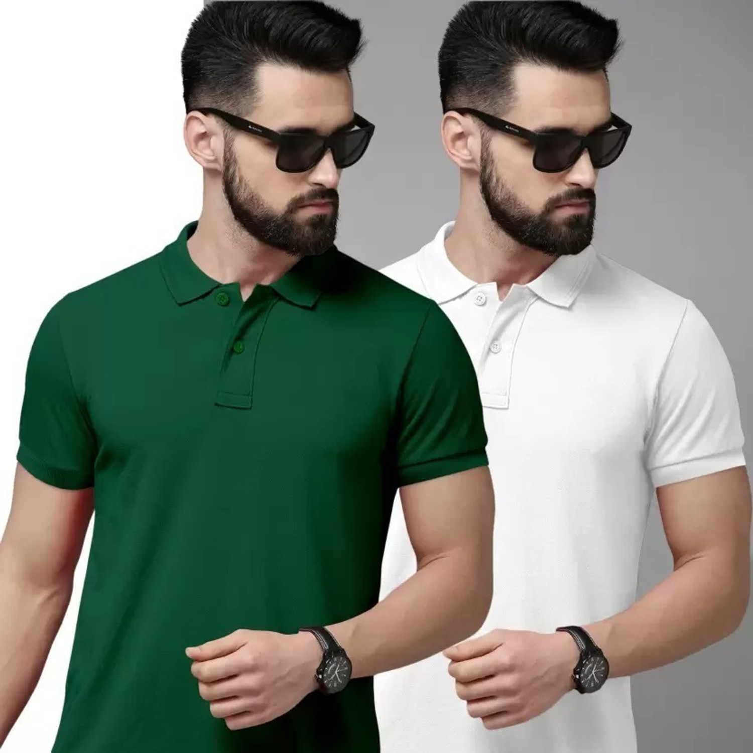 Image of balker merka Solid Men Polo Neck Green, White T-Shirt