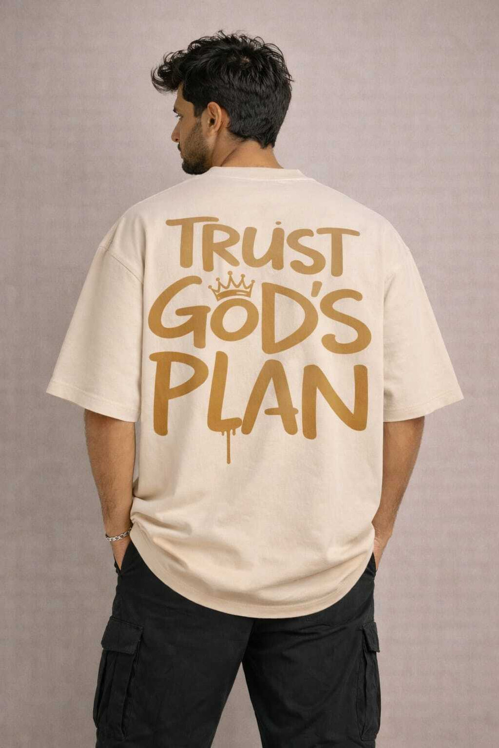 Image of Royaltees Printed Men Round Neck Beige T-Shirt