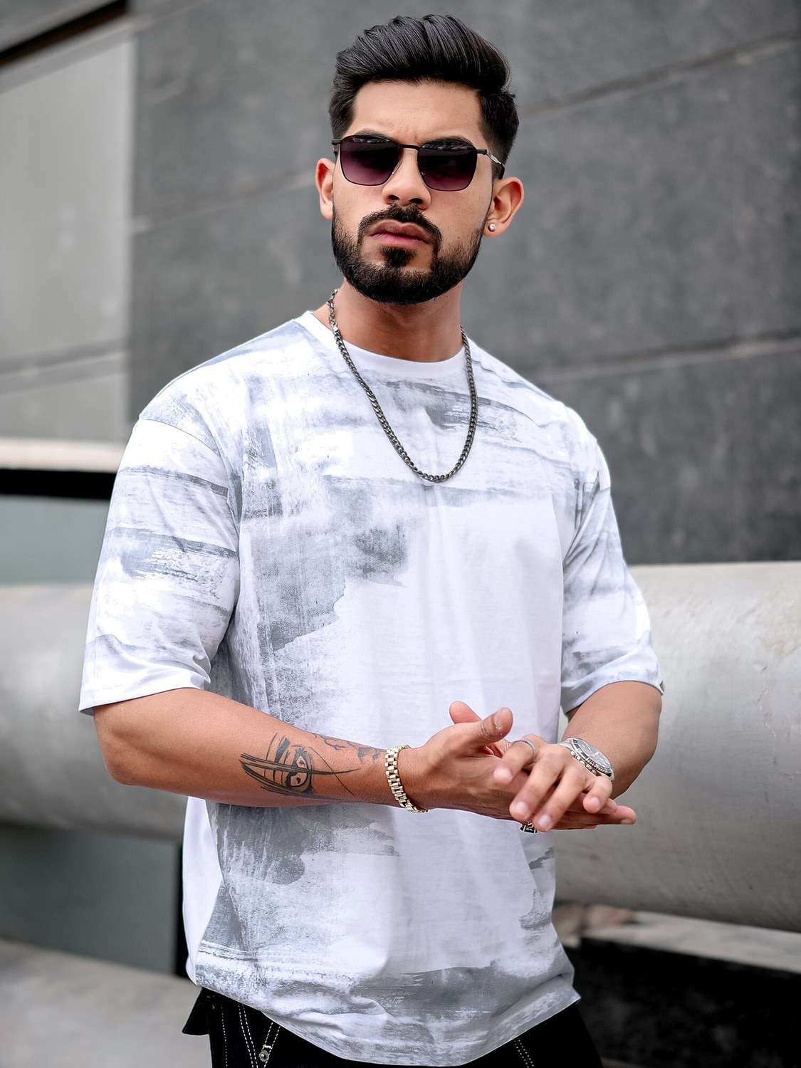 Image of MANIAC Printed Men Round Neck White T-Shirt