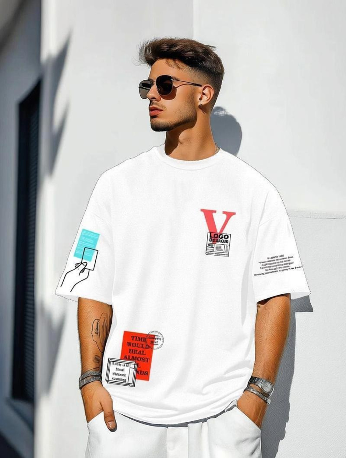 Image of FastColors Printed Men Round Neck White T-Shirt