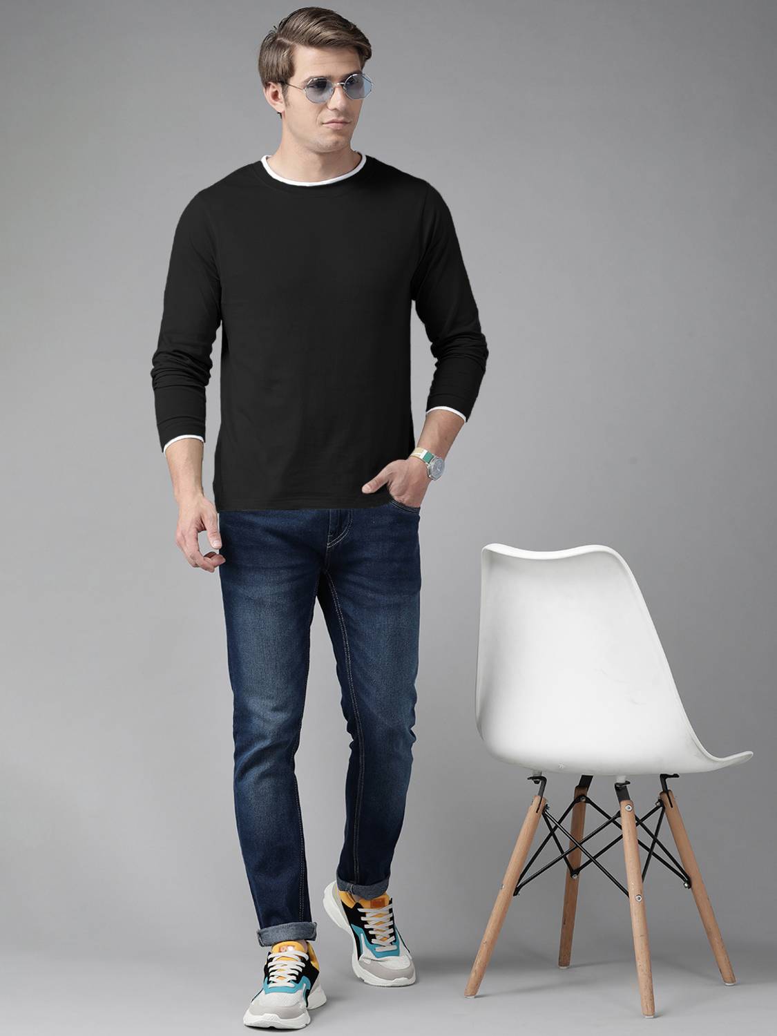 THE DRY STATE Solid Men Round Neck Black T-Shirt - Image 1