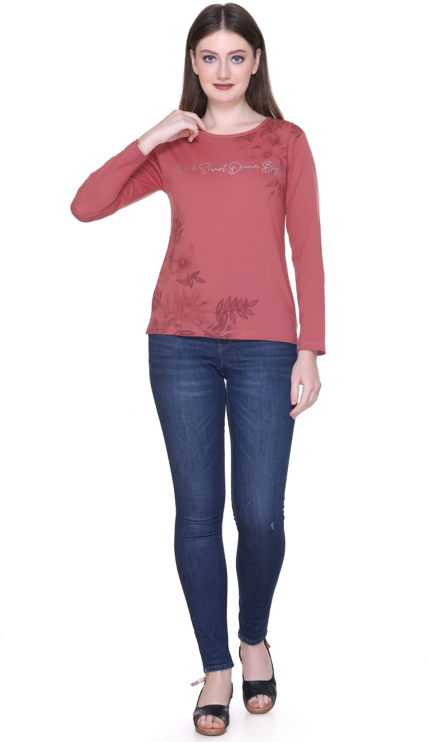 Image of Star Touch Printed Women Round Neck Pink T-Shirt