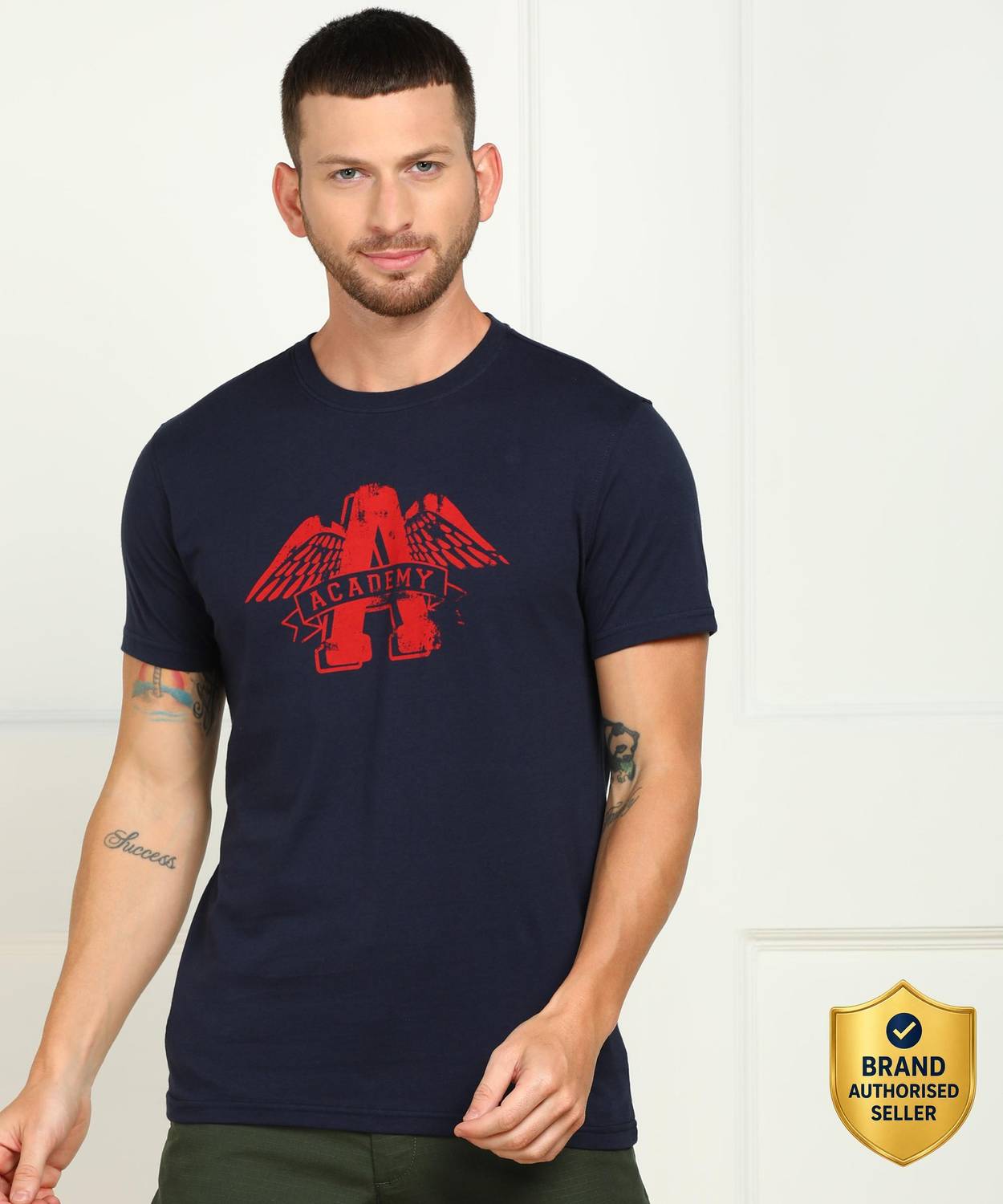 Academy By Van Heusen Printed Men Round Neck Dark Blue T-Shirt