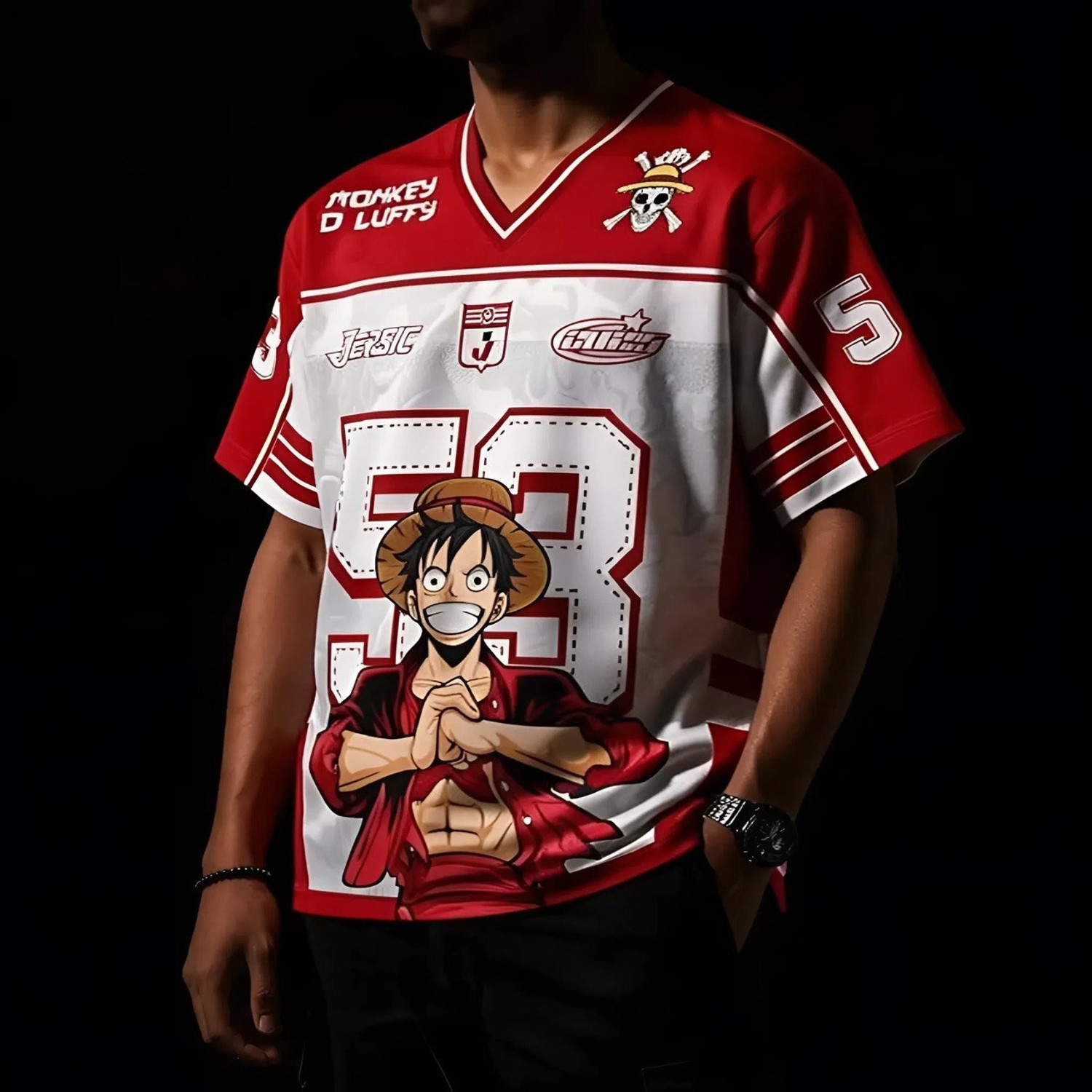 Image of Eddicted Printed Men V Neck Red T-Shirt
