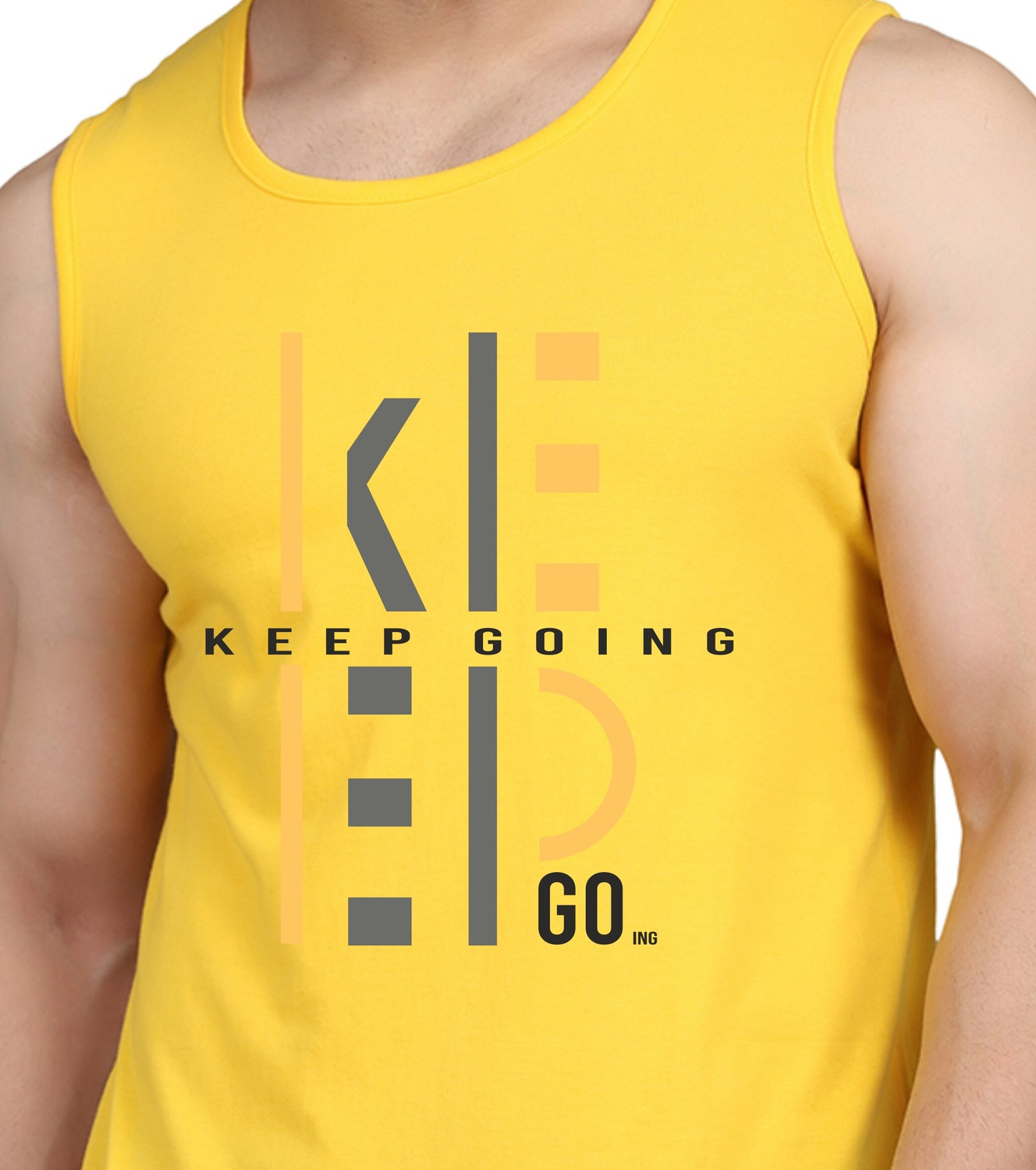 Image of SLOWLORIS Typography Men Round Neck Yellow T-Shirt