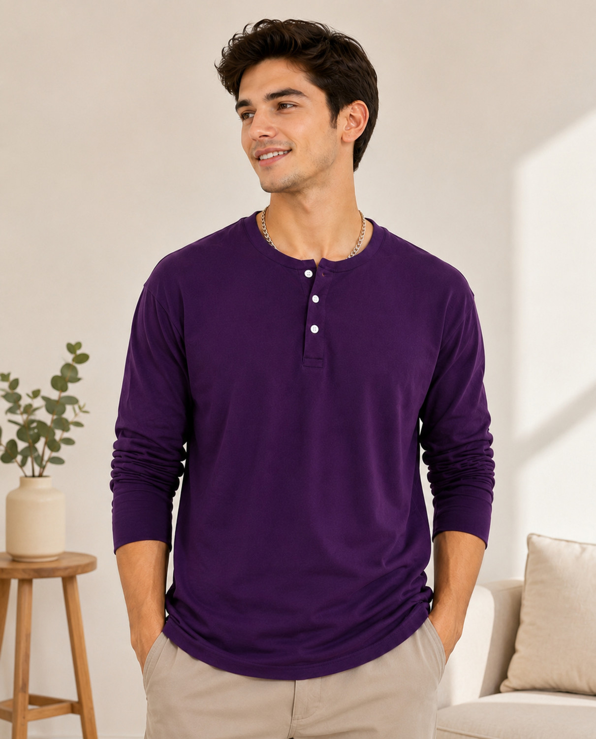 Image of Creation By London Hills Solid Men Round Neck Purple T-Shirt