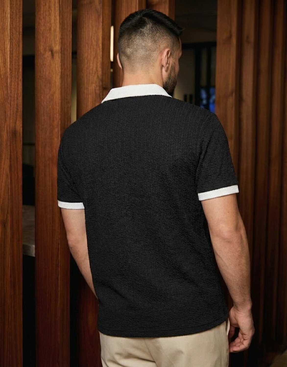 Image of Try This Typography Men Polo Neck Black, Gold T-Shirt