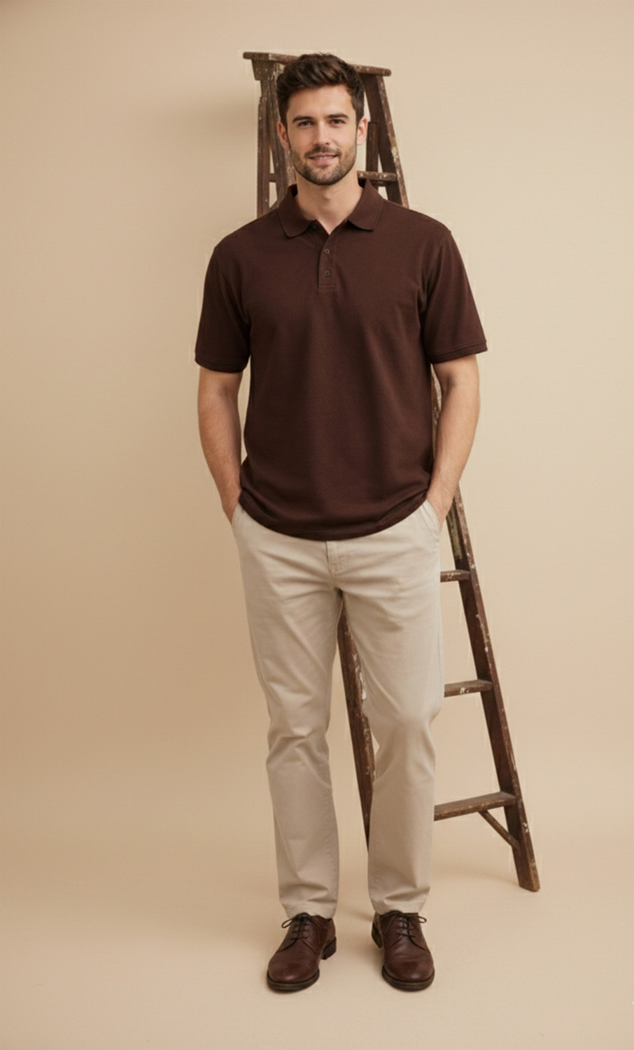 Image of Mast & Harbour Solid Men Polo Neck Brown T-Shirt