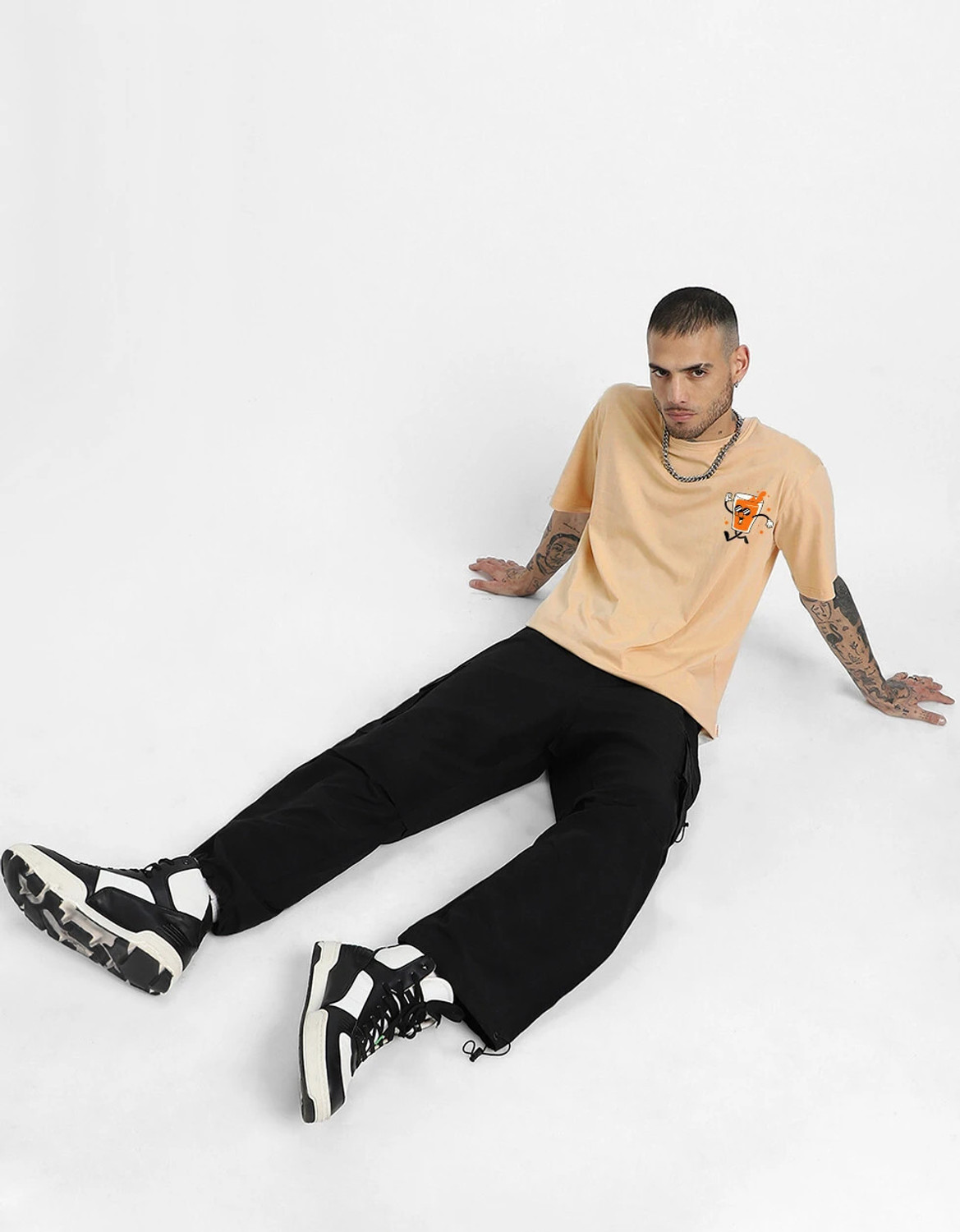 Image of Veirdo Printed Men Round Neck Beige T-Shirt