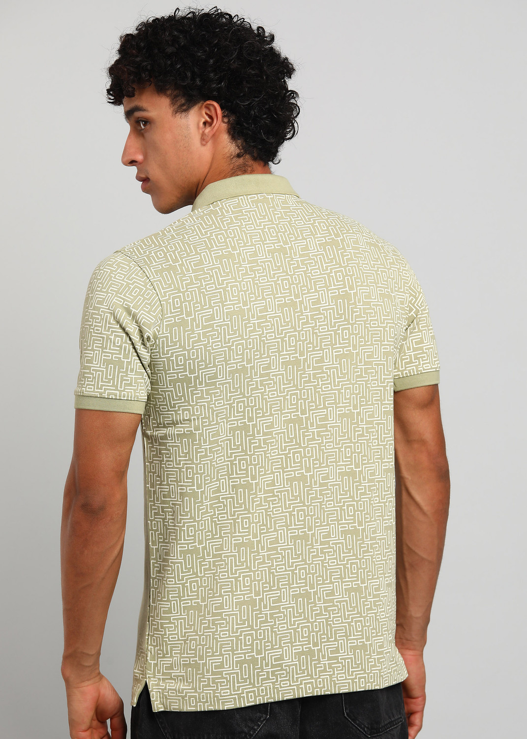 Image of PARK AVENUE Printed Men Polo Neck Light Green T-Shirt