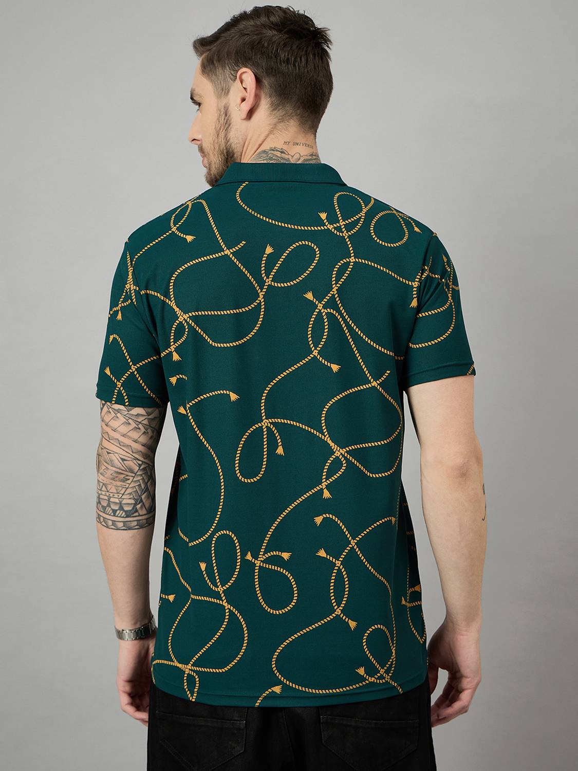BRONATION Graphic Print Men Polo Neck Green T-Shirt