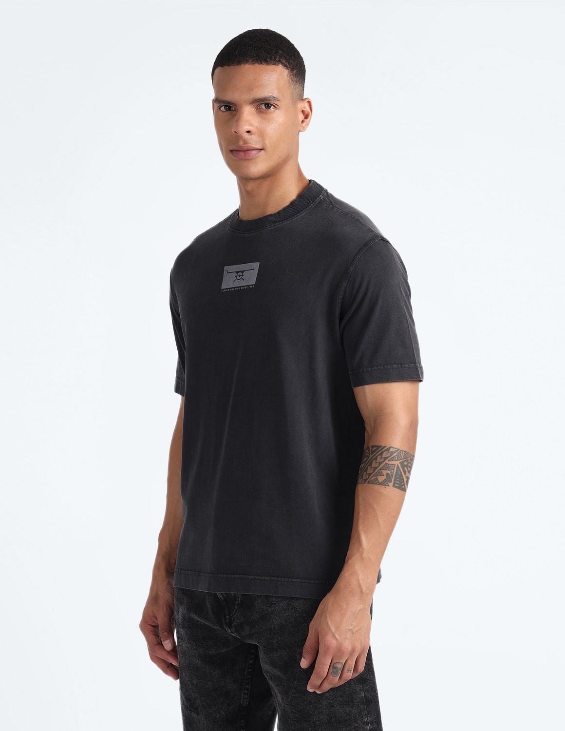 Image of FLYING MACHINE Printed, Typography Men Round Neck Grey T-Shirt