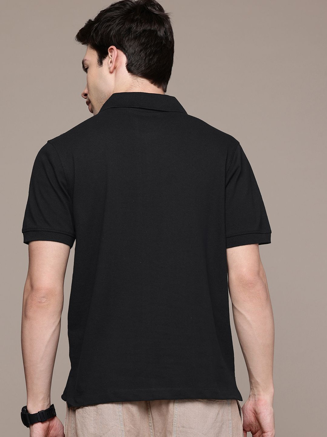 Image of Moda Rapido Solid Men Polo Neck Black T-Shirt