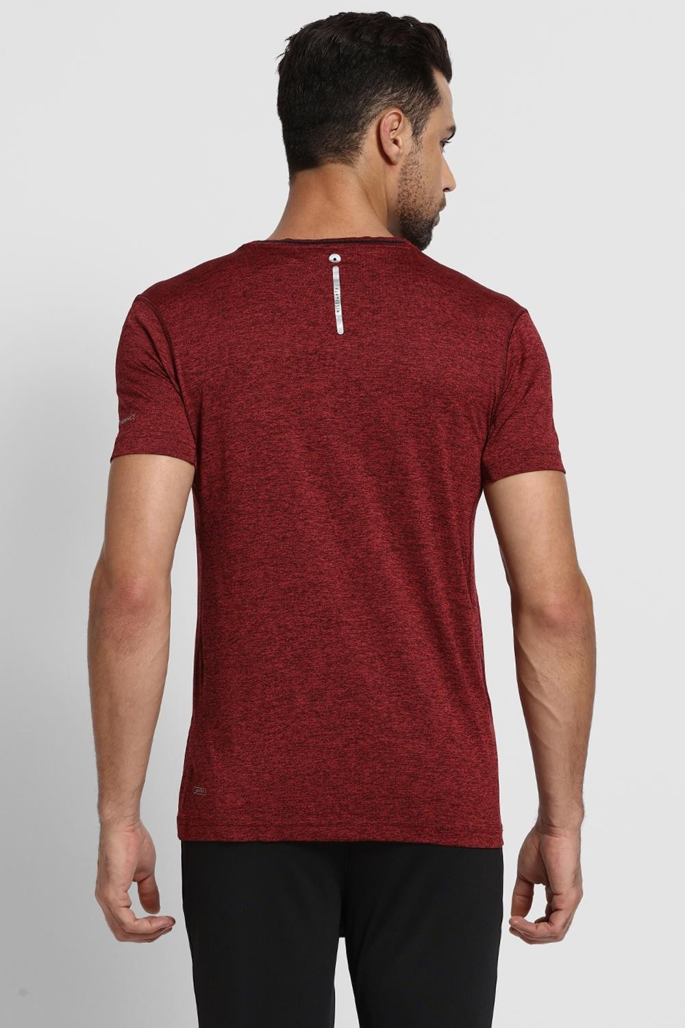 Image of VAN HEUSEN Self Design Men V Neck Maroon T-Shirt