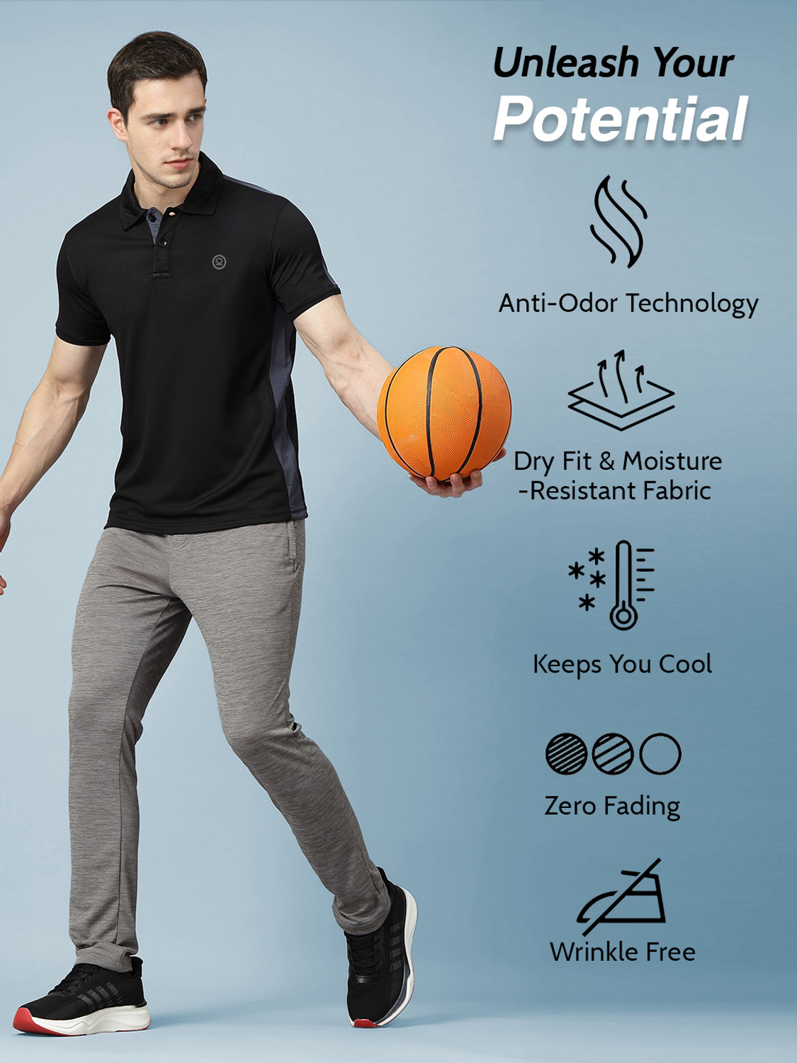 Image of CHKOKKO Solid Men Polo Neck Black T-Shirt