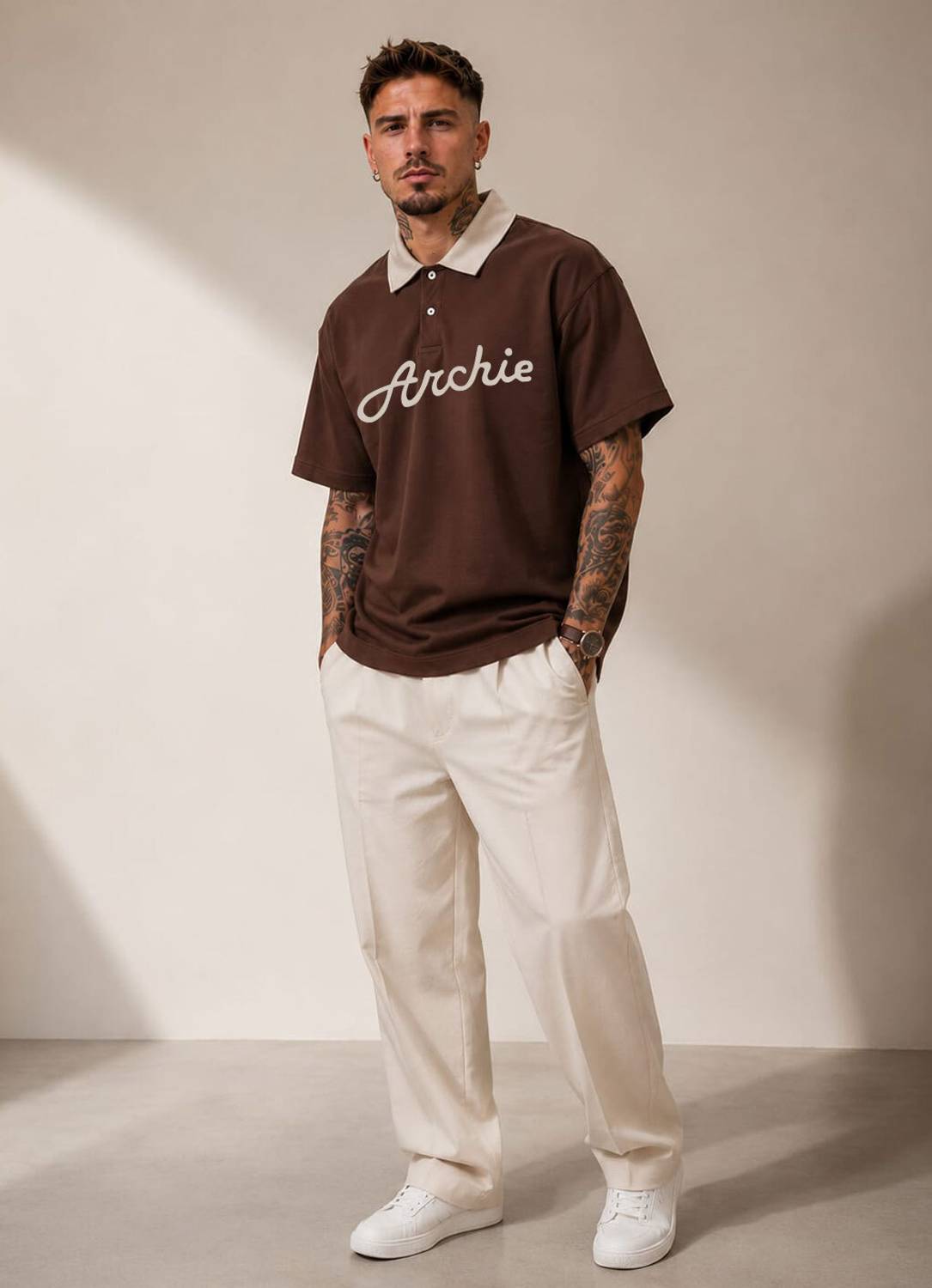 CULISH Men Polo Neck Brown T-Shirt - Image 3