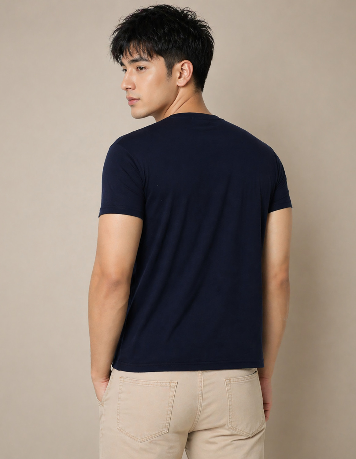Image of Creation By London Hills Solid Men Round Neck Navy Blue T-Shirt