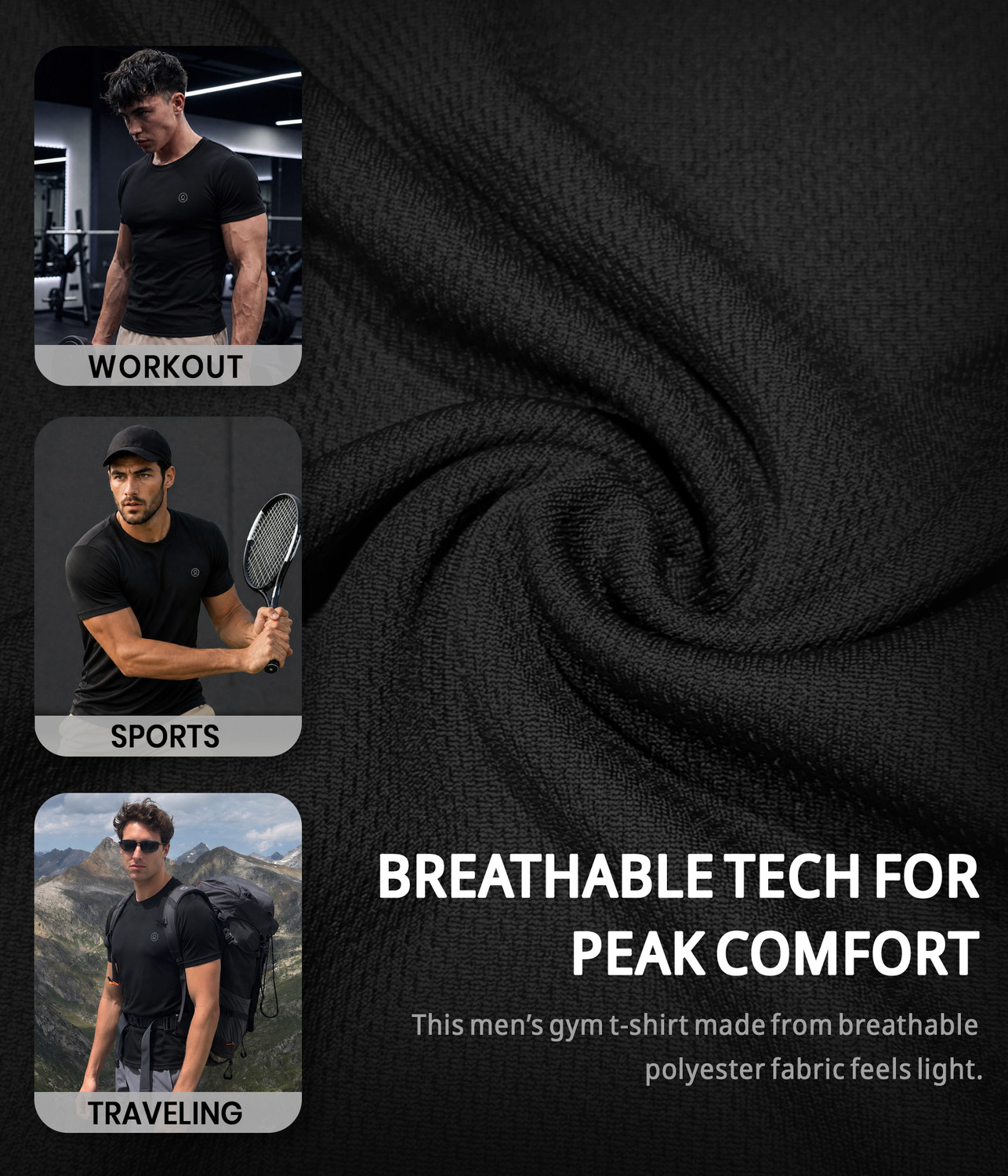 Image of CHKOKKO Solid Men Round Neck Black T-Shirt