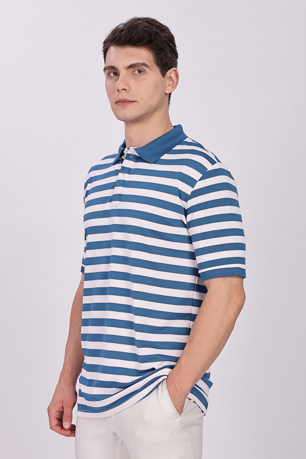 Image of Y.O.U - Youth Original Unique Striped Men Polo Neck Blue, White T-Shirt