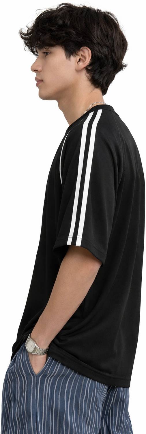 NetClick Black Men's Striped Round Neck T-Shirt - Image 2