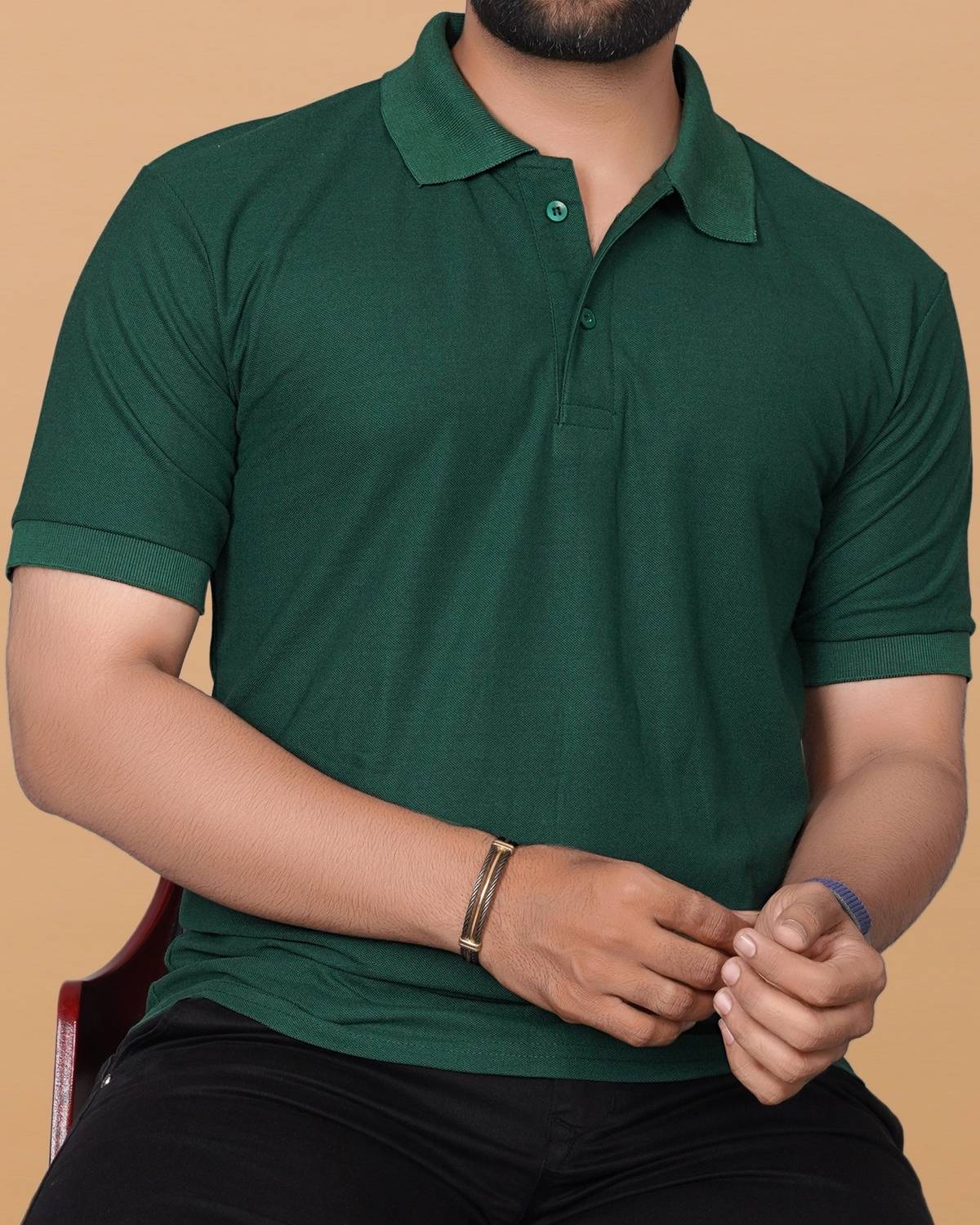 KAJARU Men Solid Polo Neck Polyester Dark Green T-Shirt